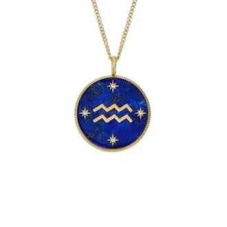 Aquarius Sutton Zodiac Goldfarbene Edelstahl-Halskette mit blauem Lapislazuli-Anhänger