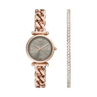 Carlie Dreizeigeruhr aus roségoldfarbenem Edelstahl mit Armband