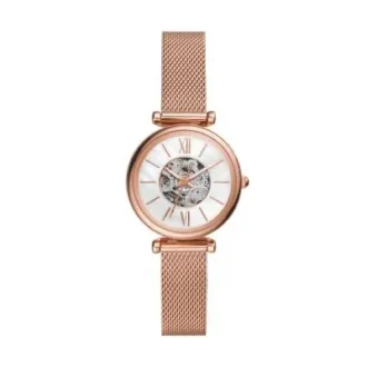 Carlie Mini Automatikuhr aus roségoldfarbenem Edelstahlgeflecht