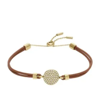 Ellis Glitz Disc Armband aus mittelbraunem Leder
