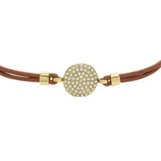 Ellis Glitz Disc Armband aus mittelbraunem Leder