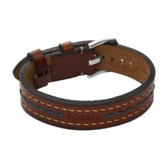 Everett Armband mit brauner Lederriemen und Ziernaht