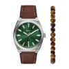 Everett Dreizeiger-Uhr mit Datum, braunem Lederarmband und Armband