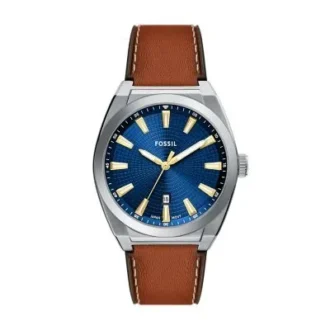 Everett Dreizeigeruhr mit Datum, braunes Lederarmband