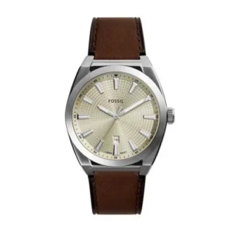 Everett Dreizeigeruhr mit Datum, braunes Lederarmband