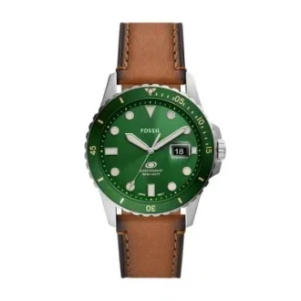 Fossil Blue Dive Dreizeigeruhr mit Datum und tanfarbenem LiteHide™-Lederarmband