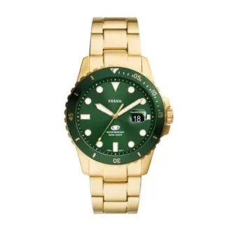 Fossil Blue Dive Dreizeigeruhr mit Datumsanzeige, goldfarbener Edelstahluhr
