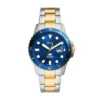 Fossil Blue Dive Dreizeigeruhr mit Datumsanzeige, zweifarbiges Edelstahlarmband