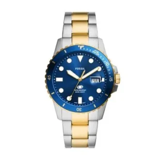 Fossil Blue Dive Dreizeigeruhr mit Datumsanzeige, zweifarbiges Edelstahlarmband