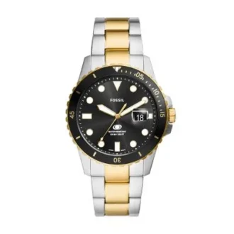 Fossil Blue Dive Dreizeigeruhr mit Datumsanzeige, zweifarbiges Edelstahlarmband