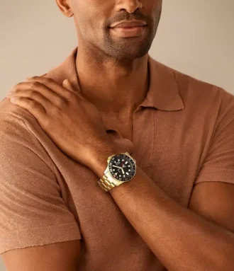 Fossil Blue GMT Edelstahluhr in Goldton