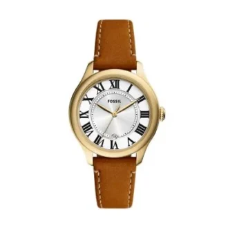 Gilmore Dreizeigeruhr mit Datumsanzeige und mittelbraunem Lederarmband