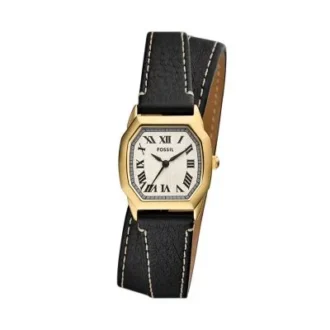 Harlow Dreizeigeruhr mit schwarzem Lederarmband