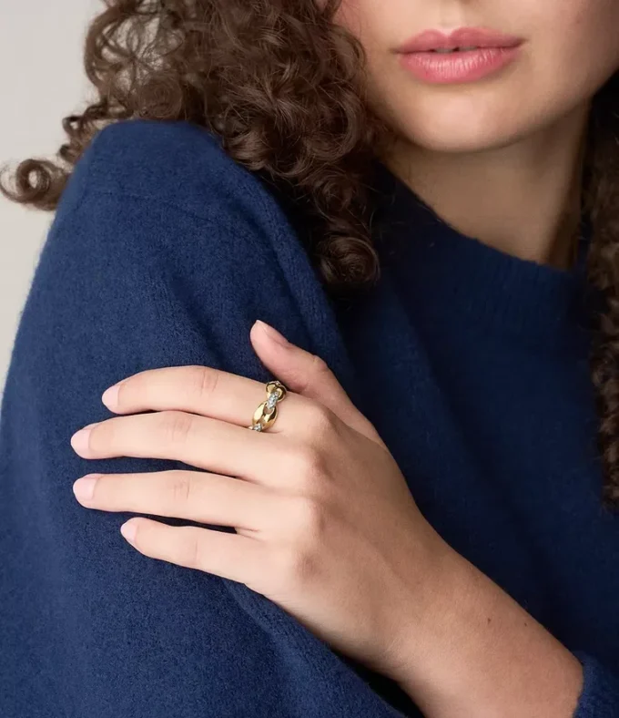 Heritage D-Link Glitz Zweifarbiger Edelstahl-Bandring