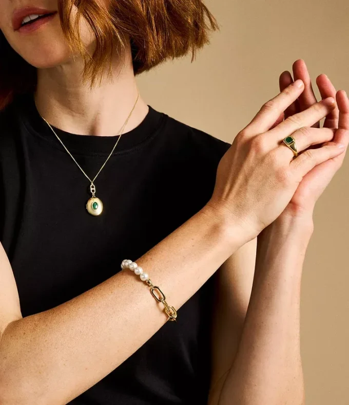 Heritage Pearl D-Link Goldfarbenes Edelstahl-Kettenarmband