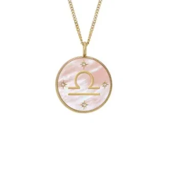 Libra Sutton Sternzeichen Goldfarbene Edelstahl-Halskette mit rosa Perlmutt-Anhänger