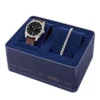 Machine Dreizeigeruhr mit Datum, braunem Lederarmband und Armband