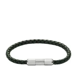 Maschinell geriffeltes Leder und Edelstahl-Armband
