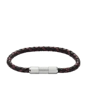 Maschinell geriffeltes Leder und Edelstahl-Armband