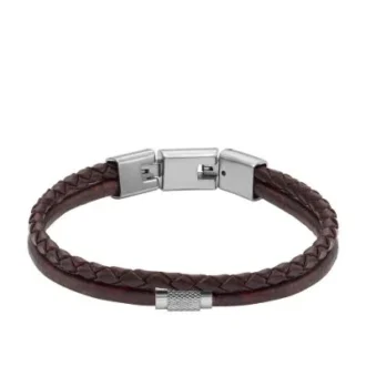 Maschinell geriffeltes mehrsträngiges Armband aus braunem Leder