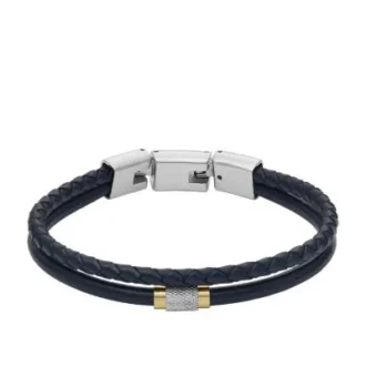 Maschinell geriffeltes mehrsträngiges Armband aus marineblauem Leder