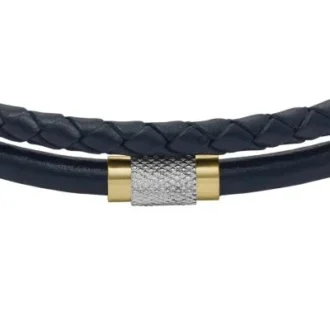 Maschinell geriffeltes mehrsträngiges Armband aus marineblauem Leder