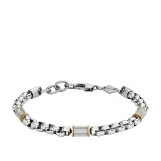 Maschinell gerändeltes, zweifarbiges Edelstahl-Kettenarmband