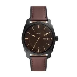 Maschinelles Dreizeiger-Datum-Uhrwerk mit braunem Lederarmband