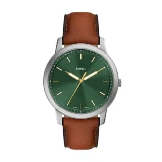 Minimalistische Dreizeigeruhr mit braunem Lederarmband