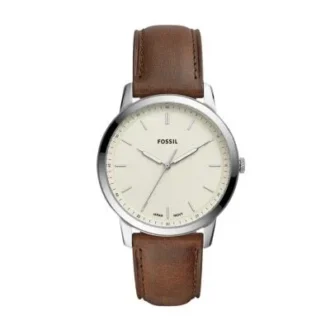 Minimalistische Dreizeigeruhr mit braunem Lederarmband