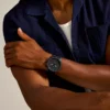 Nate Chronograph Uhr aus schwarzem Leder