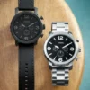 Nate Chronograph Uhr aus schwarzem Leder