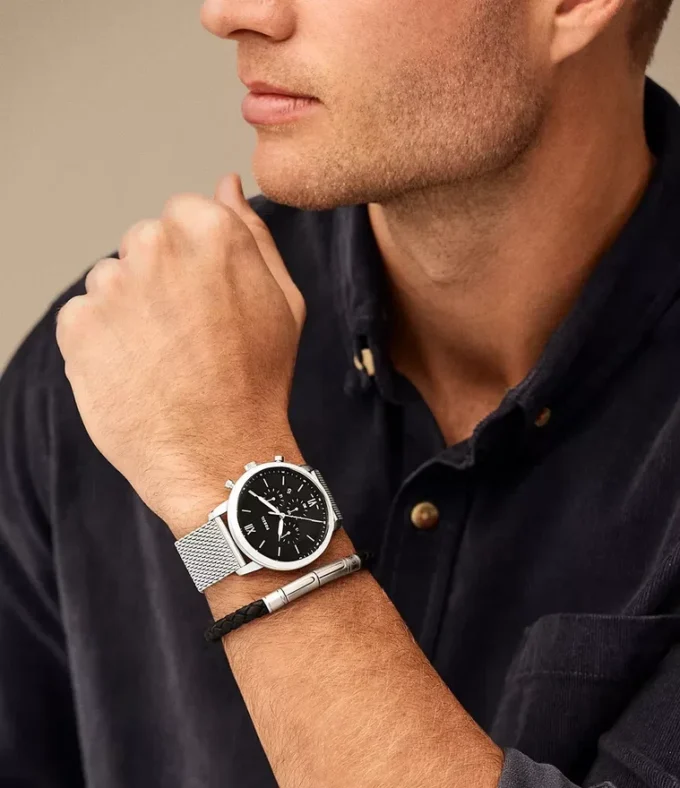 Neutra Chronograph Edelstahl-Mesh-Uhr und Armband-Box-Set