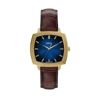 Nick Jonas x Fossil Machine Luxe Blue Vignette Dreizeigeruhr aus braunem Krokodilleder