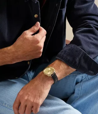 Nick Jonas x Fossil Machine Luxe Dreizeigeruhr aus schwarzem Krokodilleder