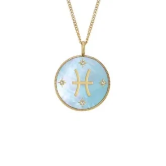 Pisces Sutton Zodiac Goldfarbene Edelstahl-Halskette mit grünem Perlmutt-Anhänger