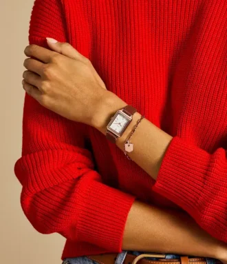 Raquel Dreizeiger-Uhr mit Datumsanzeige, mittelbraunes Lederarmband und Armband-Set