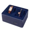 Raquel Dreizeiger-Uhr mit Datumsanzeige, mittelbraunes Lederarmband und Armband-Set