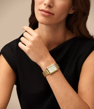 Raquel Dreizeigeruhr mit Datumsanzeige aus goldfarbenem Edelstahl