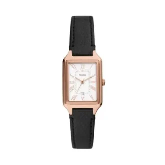 Raquel Dreizeigeruhr mit Datumsanzeige, schwarzes LiteHide™-Lederarmband