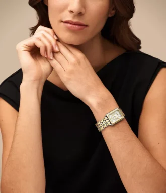 Raquel Dreizeigeruhr mit Datumsanzeige, zweifarbiges Edelstahlarmband