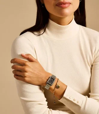 Raquel Dreizeigeruhr mit Datumsanzeige, zweifarbiges Edelstahlarmband und Armband