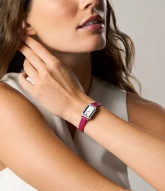 Raquel Mini Zwei-Zeiger-Uhr aus rosa Leder