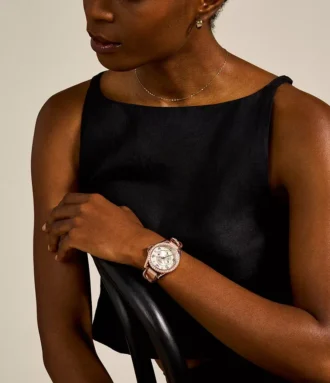 Riley Multifunktionsuhr in Roségold und Sandleder