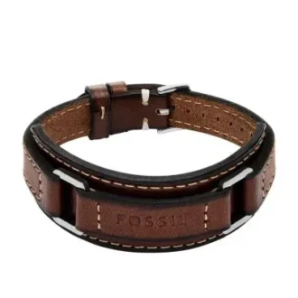 Robustes Armband aus Edelstahl und braunem gepolstertem Leder