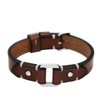 Robustes Armband aus Edelstahl und braunem Leder