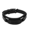 Robustes Armband aus Edelstahl und schwarzem gepolstertem Leder