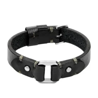 Robustes Edelstahlarmband und schwarzes Lederarmband