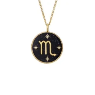 Scorpio Sutton Zodiac Goldfarbene Edelstahl-Halskette mit schwarzem Sandstein-Anhänger