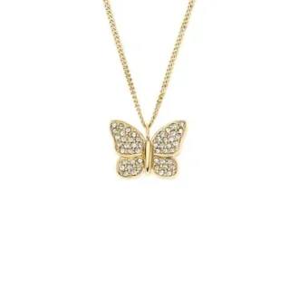 Sutton Pavé Butterfly Goldfarbene Edelstahl-Anhänger-Halskette